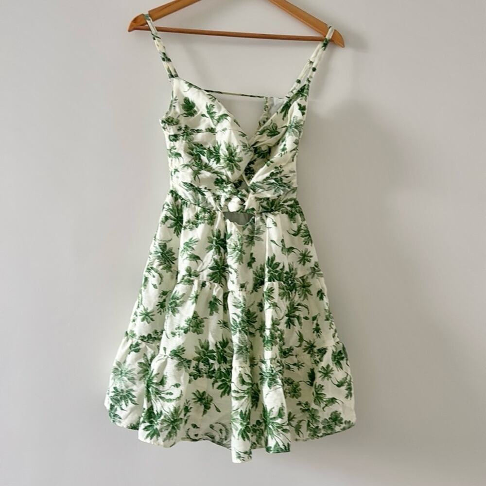 Sandro Palm Tree Print Linen Mini Sun Dress Resort Euro Summer Size 2 Coquette - Picture 2 of 6